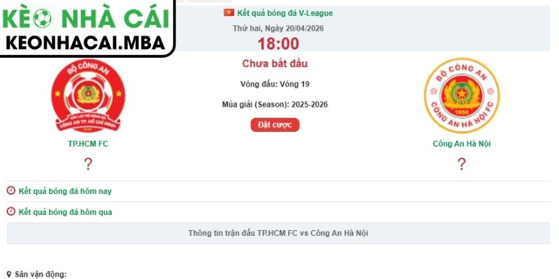Soi kèo Công An TP Hồ Chí Minh vs Công An Hà Nội (18:00 20/04, V-League) 4 Dự đoán kết quả trận Công An TP Hồ Chí Minh và Công An Hà Nội (18:00 20/04, V-League)
